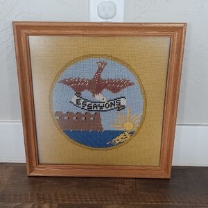 Framed Needlepoint Art with Eagle and Sun Design